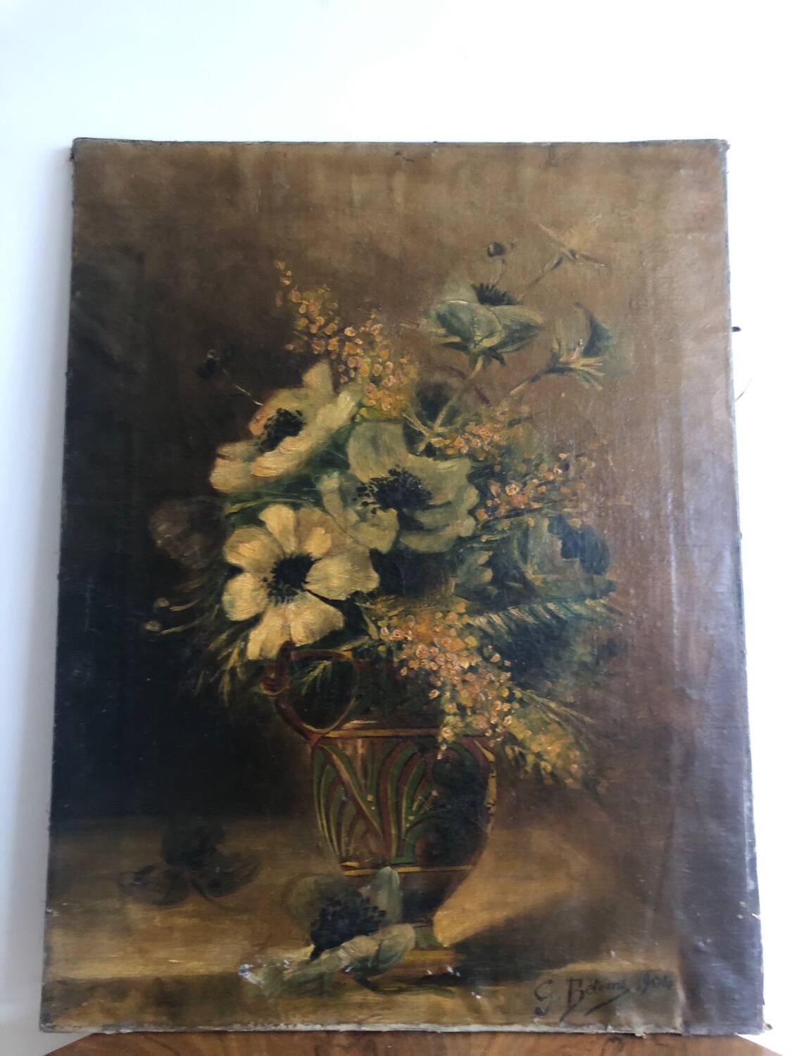 Oil on canvas 19th century bouquet of flowers