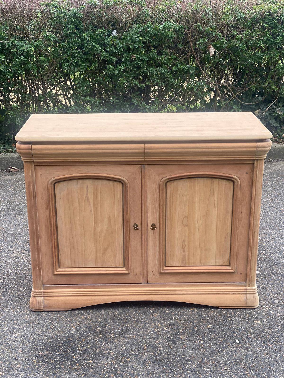 Louis Philippe 2-body sideboard renovated in raw wood with 2 glass doors