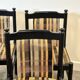 Set of 6 black lacquered chairs with the original 1970s fabric.