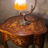 Old art nouveau bronze lamp and pretty hexagonal tulip 37x22