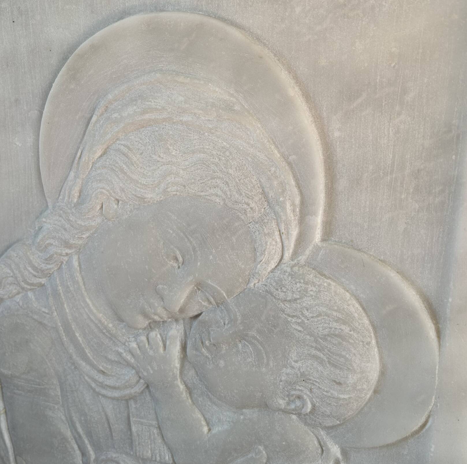 white marble plaque Virgin and Child