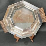 Art deco, Hexagonal cut silver metal socket wood 1930