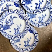 6 flat plates Creil & Montereau in blue ironstone, "Japan" service