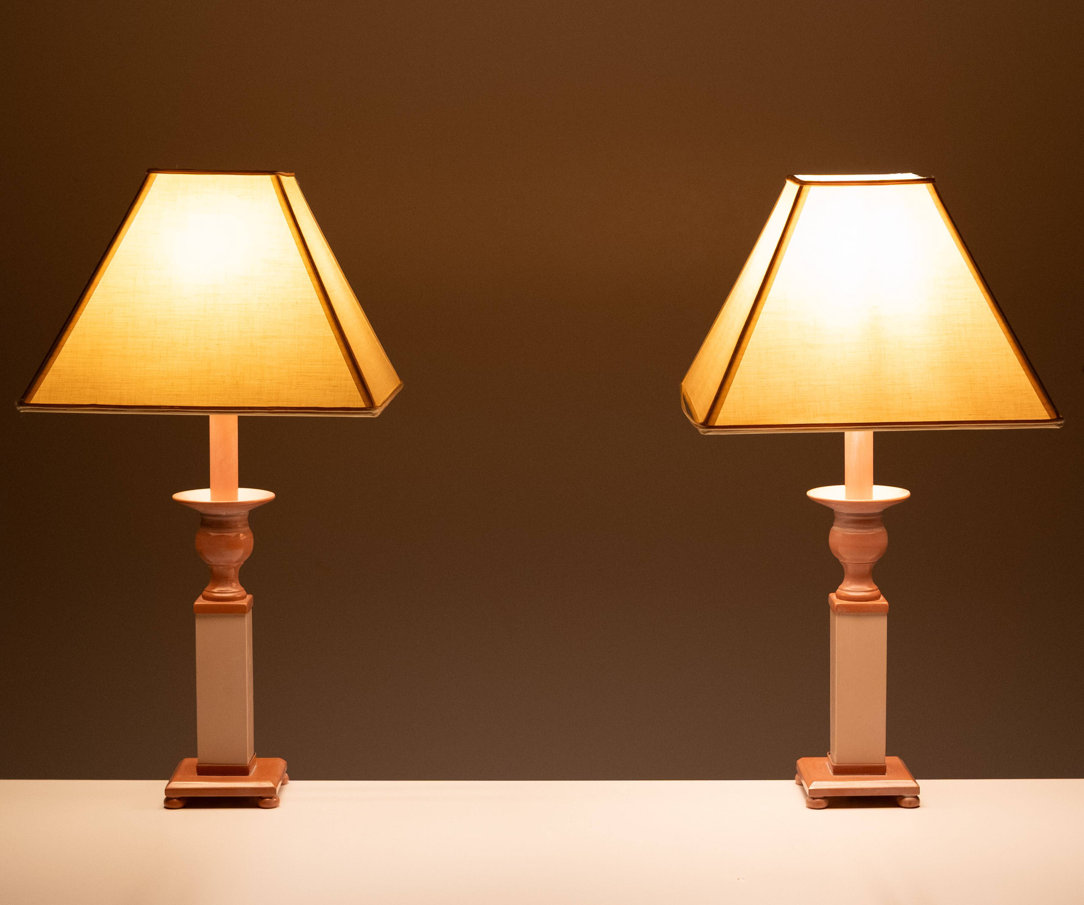 small Classic Greek Pink Marble table lamps 1980s Italy