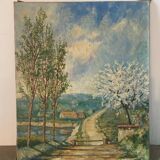 Paysage de campagne signé de 1945