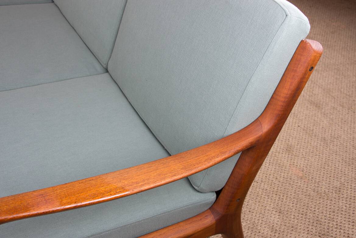 Danish 3-seater sofa in teak and new fabric, Senator model Ole Wanscher, France & Son.