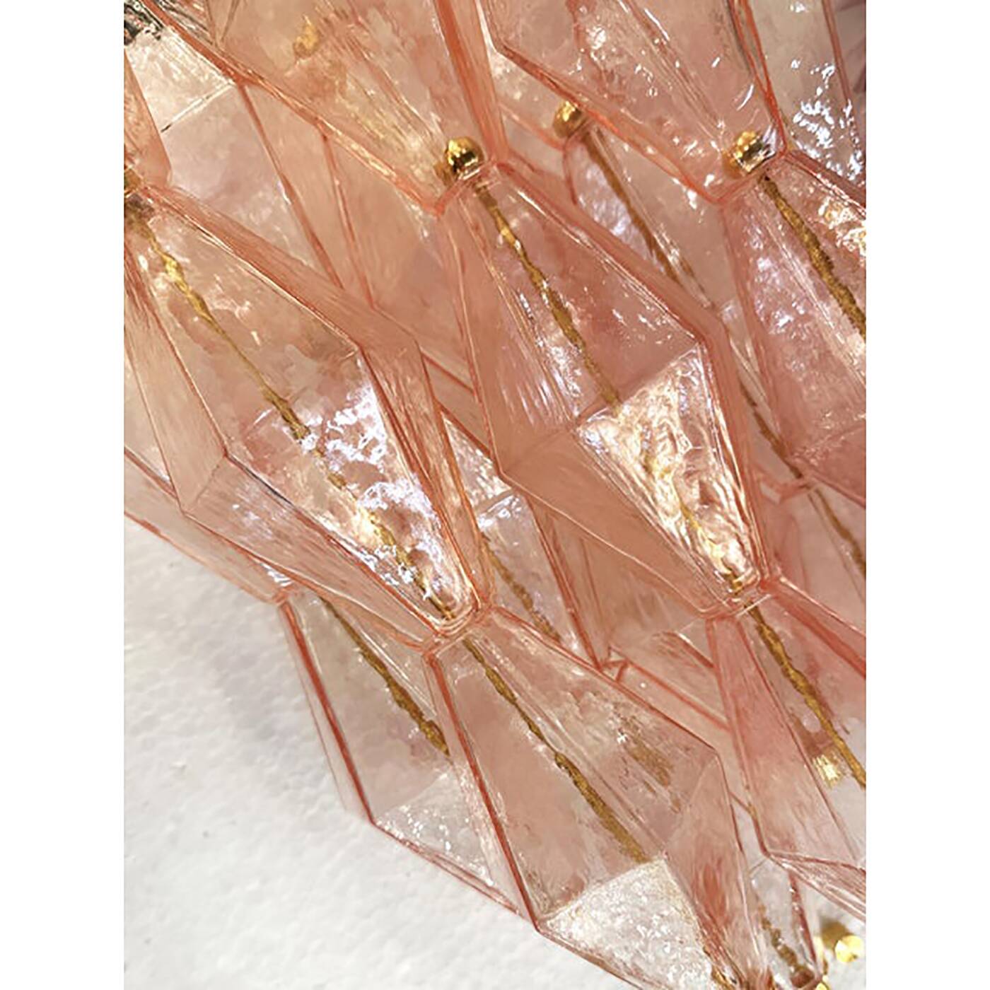 Set of Two Contemporary Pink “Poliedri” Murano Glass Gold 24k Wall Sconces