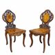 Paire de chaises en noyer avec marqueterie Edelweiss, Brienz Suisse 1900