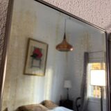 Vintage 1930s triptych barber mirror in black faux crocodile leather - 33 x 84 cm