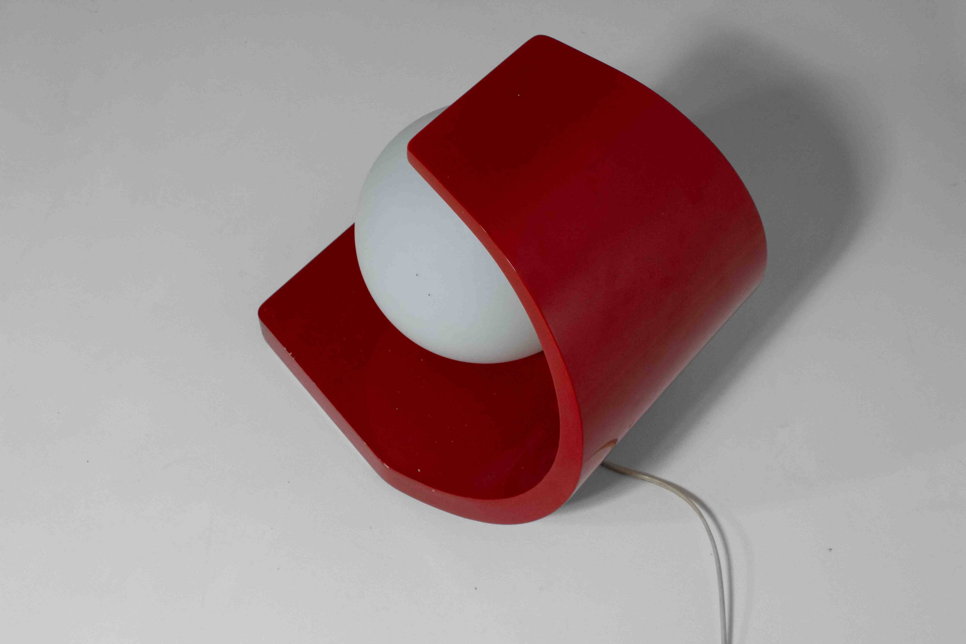 Space age "orb" lamp in red laminate casing, Italy 1960s