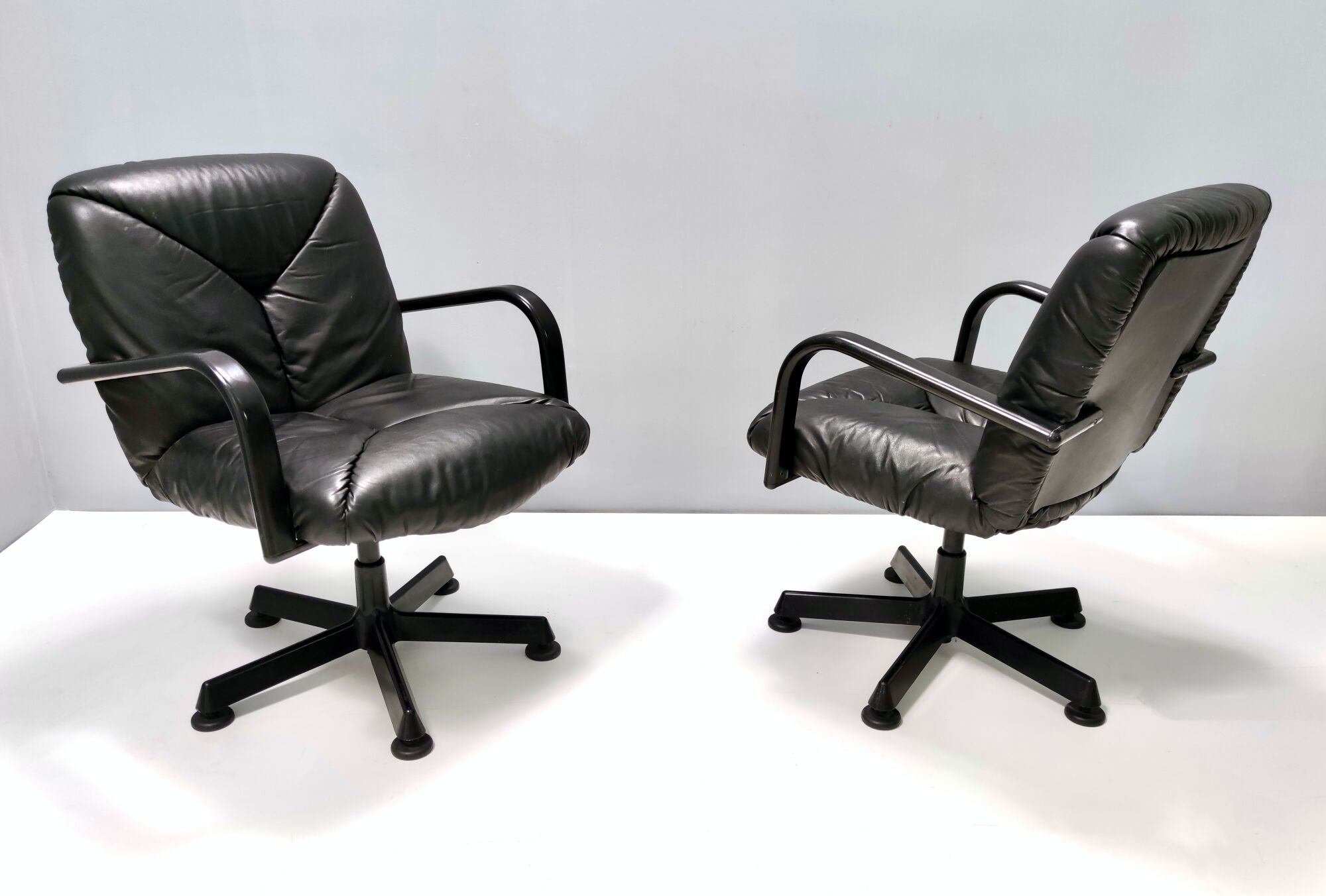 Postmodern Black Leather Office Chair by Vico Magistretti for ICF Design, 1978