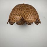 Flower-shaped pendant light, woven rattan, 1970