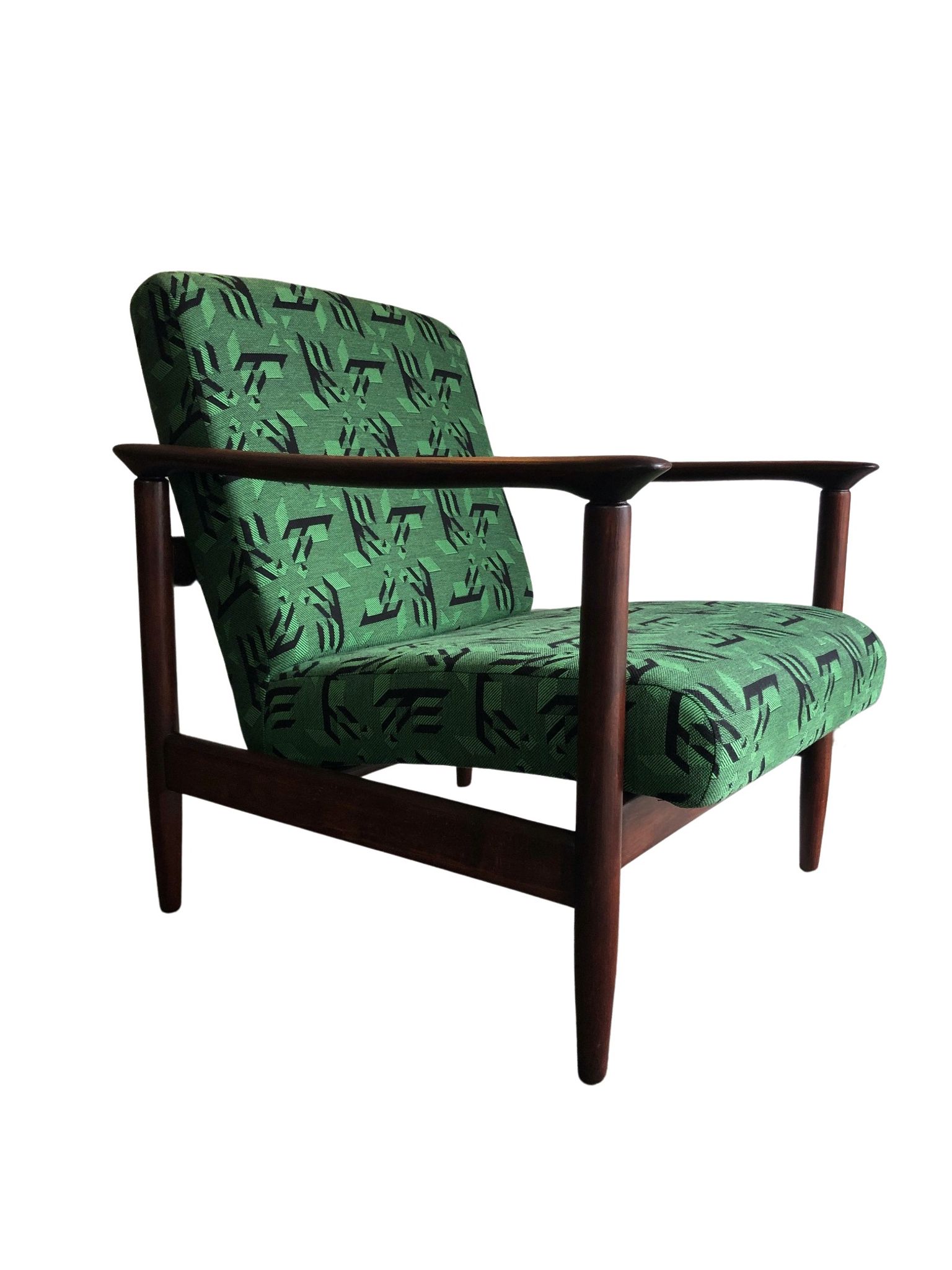 Mid century armchairs in green jacquard, by edmund homa, 1960s, set of two