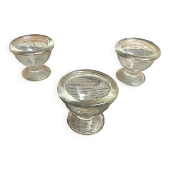 Set of 3 Antique Molded Glass Egg Cups Made in France Vintage