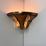 Art deco corner wall light, copper and glass, France 1930