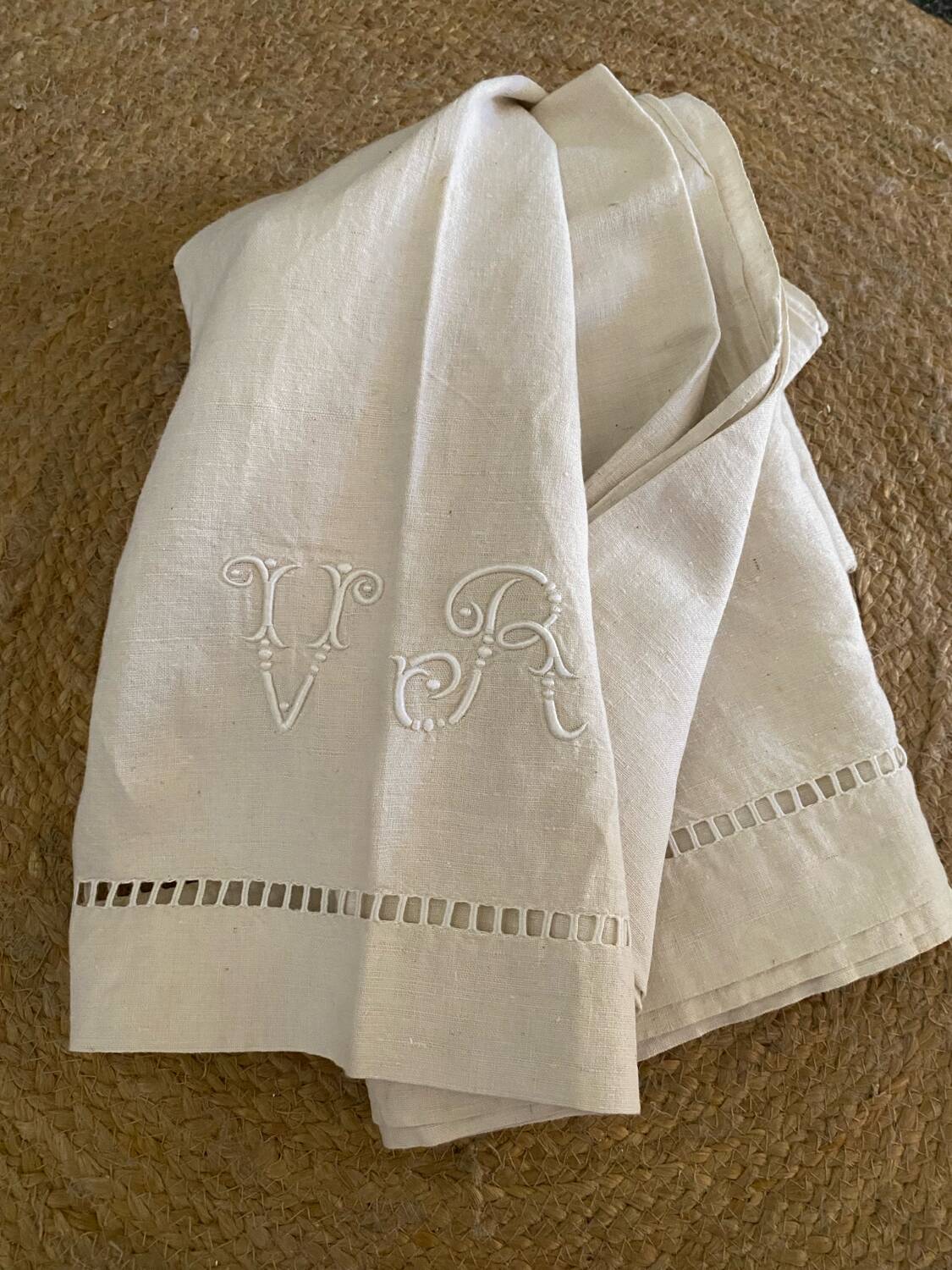 VR monogrammed cotton and linen sheet, 1900s
