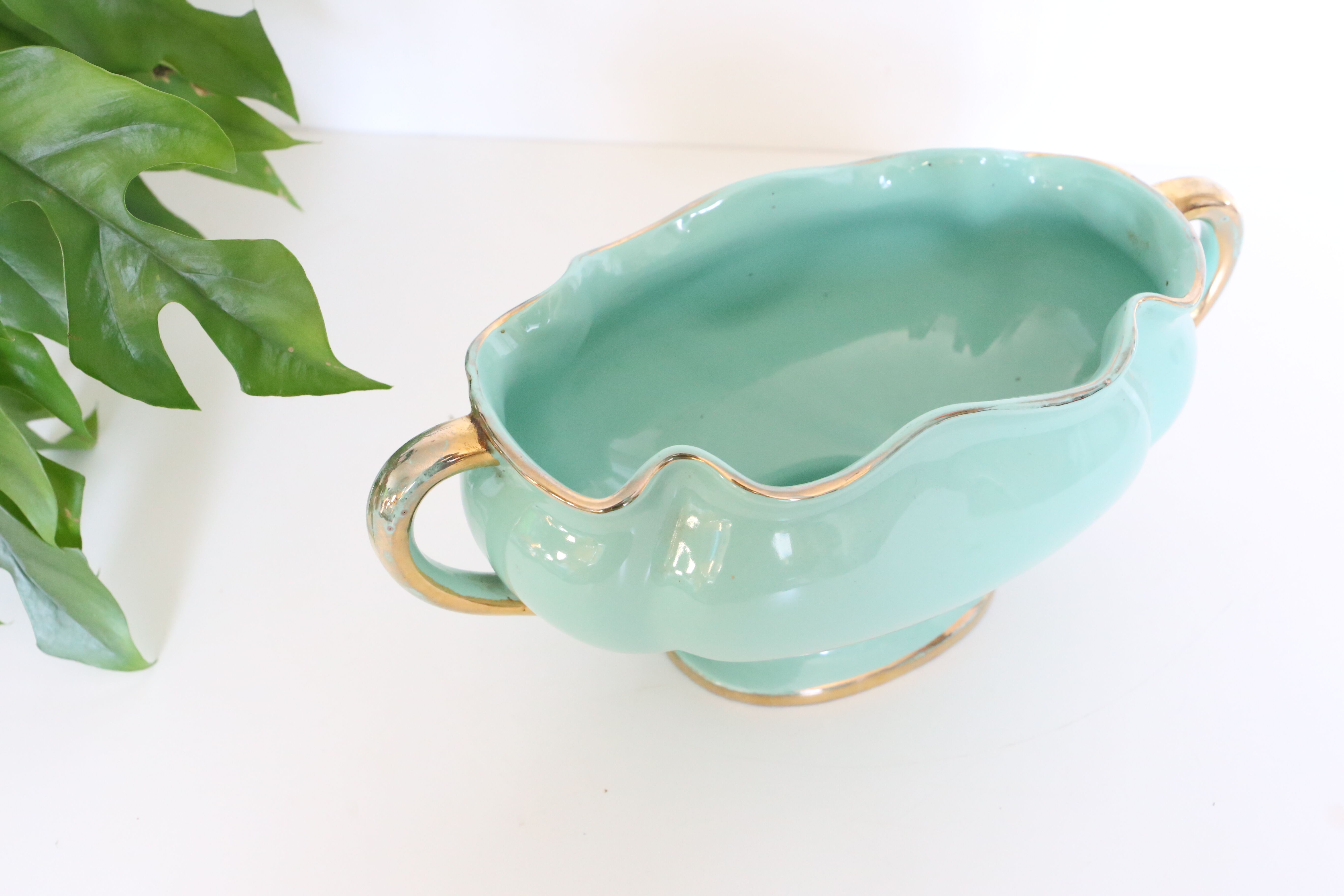 Ceramic planter, mint green, France / Vintage French