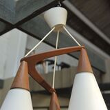 Boomerang Design Chandelier in Teak and Opaline 1970