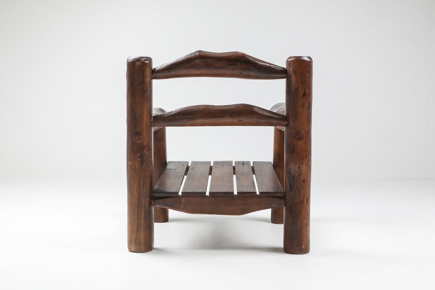 Pair of rustic wooden Wabi Sabi lounge chairs - 1950s