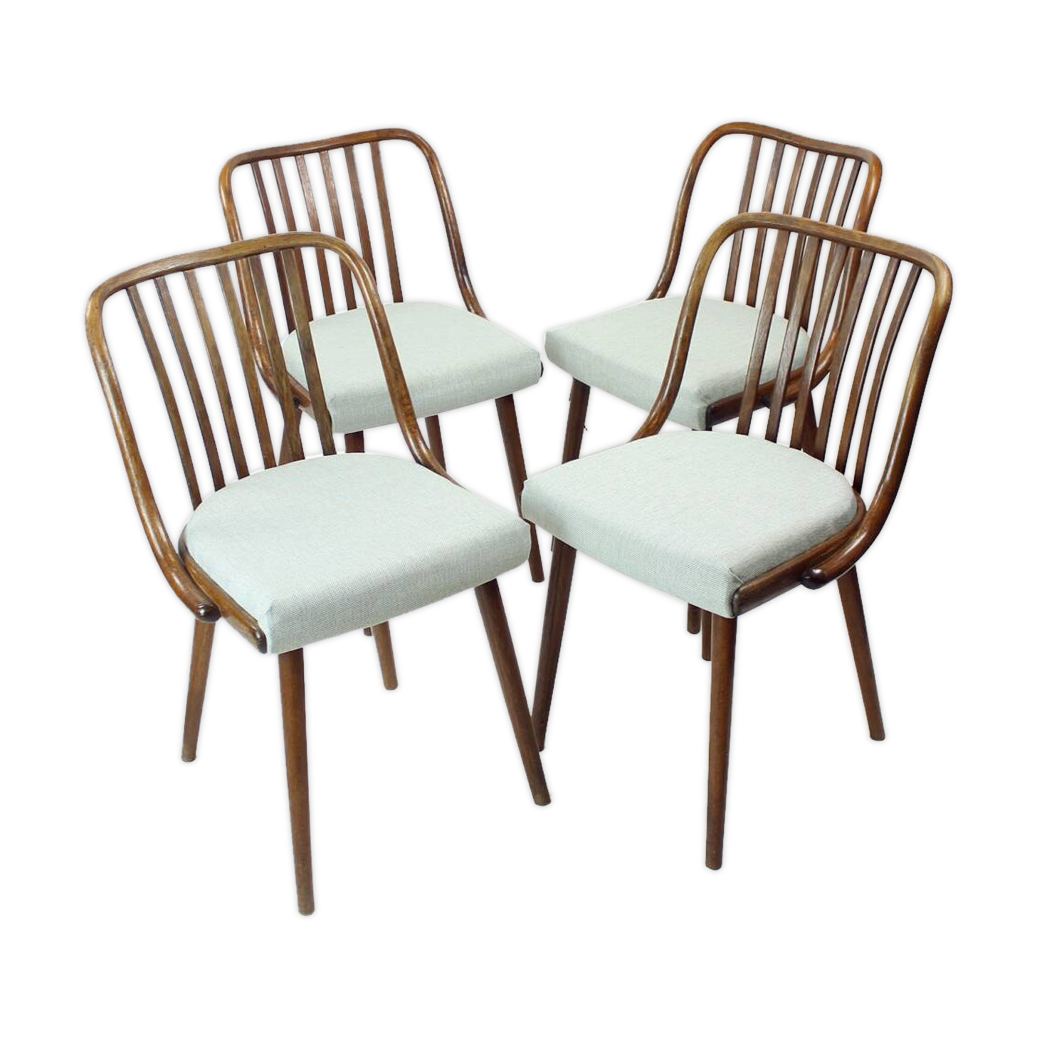 Ensemble de 4 chaises de salle à manger en chêne foncé courbé par Jitona, Tchécoslovaquie 1960