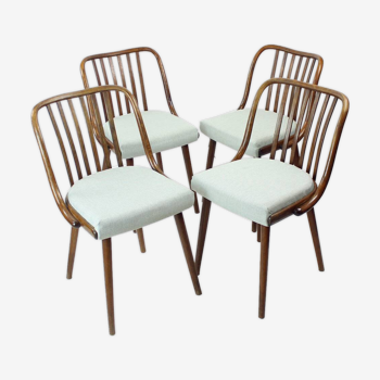 Set Of 4 Dining Chairs In Bent Dark Oak By Jitona, Czechoslovakia 1960s