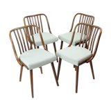 Ensemble de 4 chaises de salle à manger en chêne foncé courbé par Jitona, Tchécoslovaquie 1960