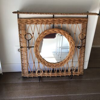 Vintage rattan coat rack