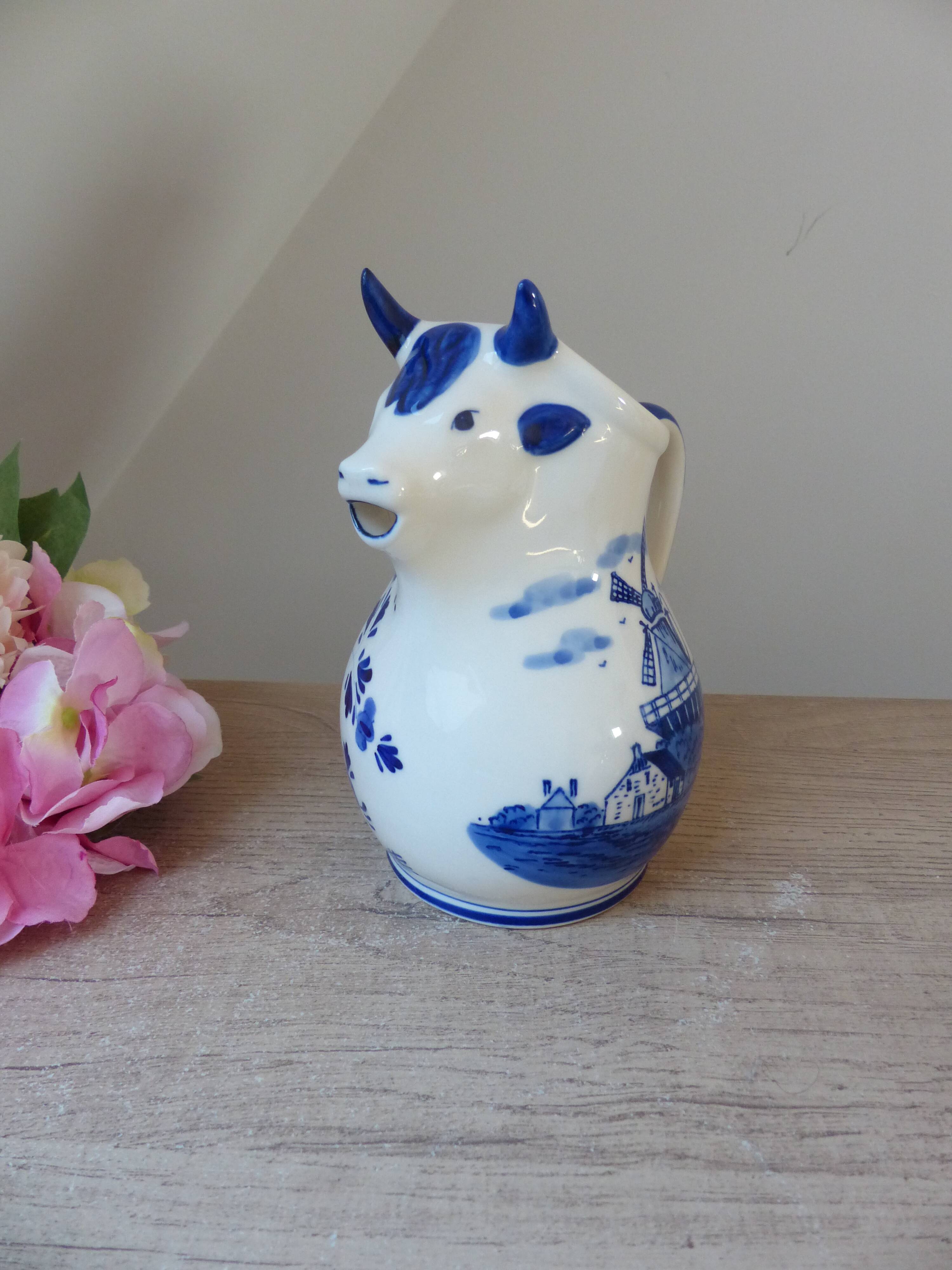 Old milk jug small cow pitcher in delf blue holland ceramic hand painted