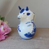 Ancien pot à lait petit pichet vache en céramique delf blue hollande peint à la main