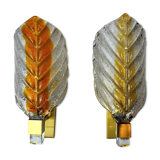 Pair of wall lamps Leaves, Bicolore, Murano, Italy, 1970