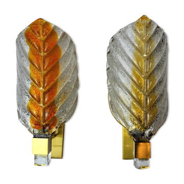 Pair of wall lamps Leaves, Bicolore, Murano, Italy, 1970
