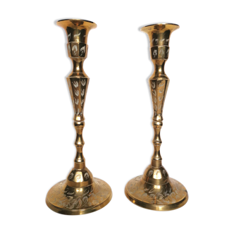 Pair of brass candle holders year 40