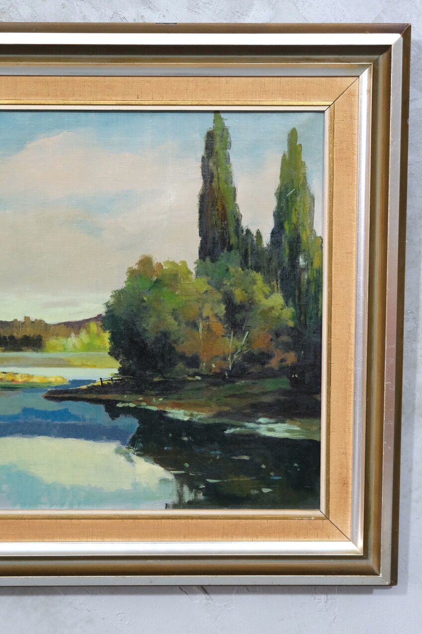 Tage Rudolf Ahlm, Swedish landscape, oil on canvas, 1940s, framed