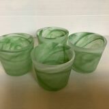 Four green glass paste candle holders