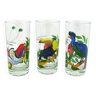 3 verres à orangeade  décor oiseaux exotiques - VMC Reims France - vintage années 70