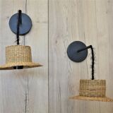 Pair of wall lamps mini straw hat