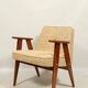 Vintage armchair oak wood yellow melange 1962 design by Chierowski renovated