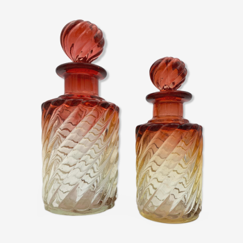 Flacons anciens cristal Baccarat France modèle bambou tors rouge ambré - années 1900