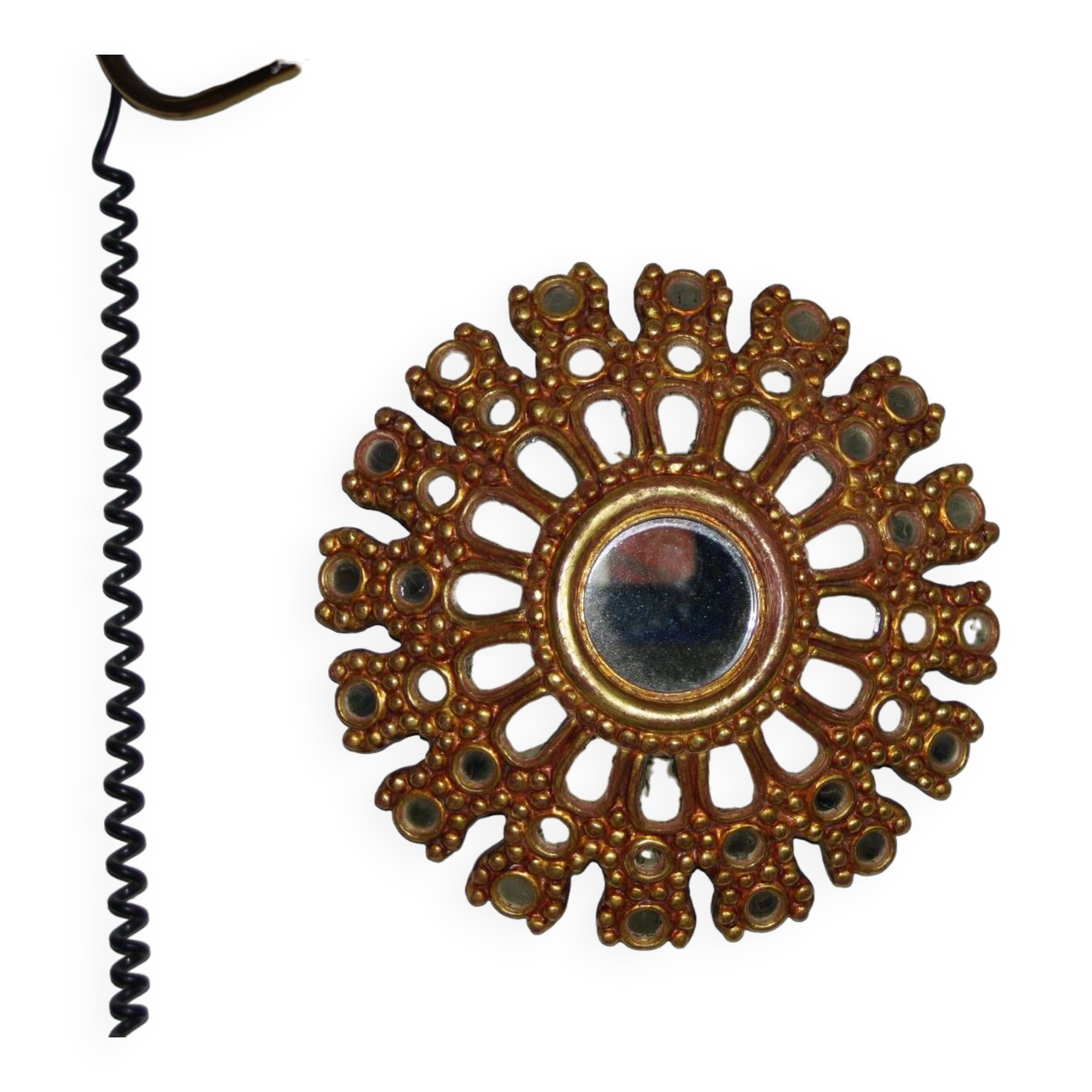 Vintage multi-faceted witch mirror in golden wood 1960 rare