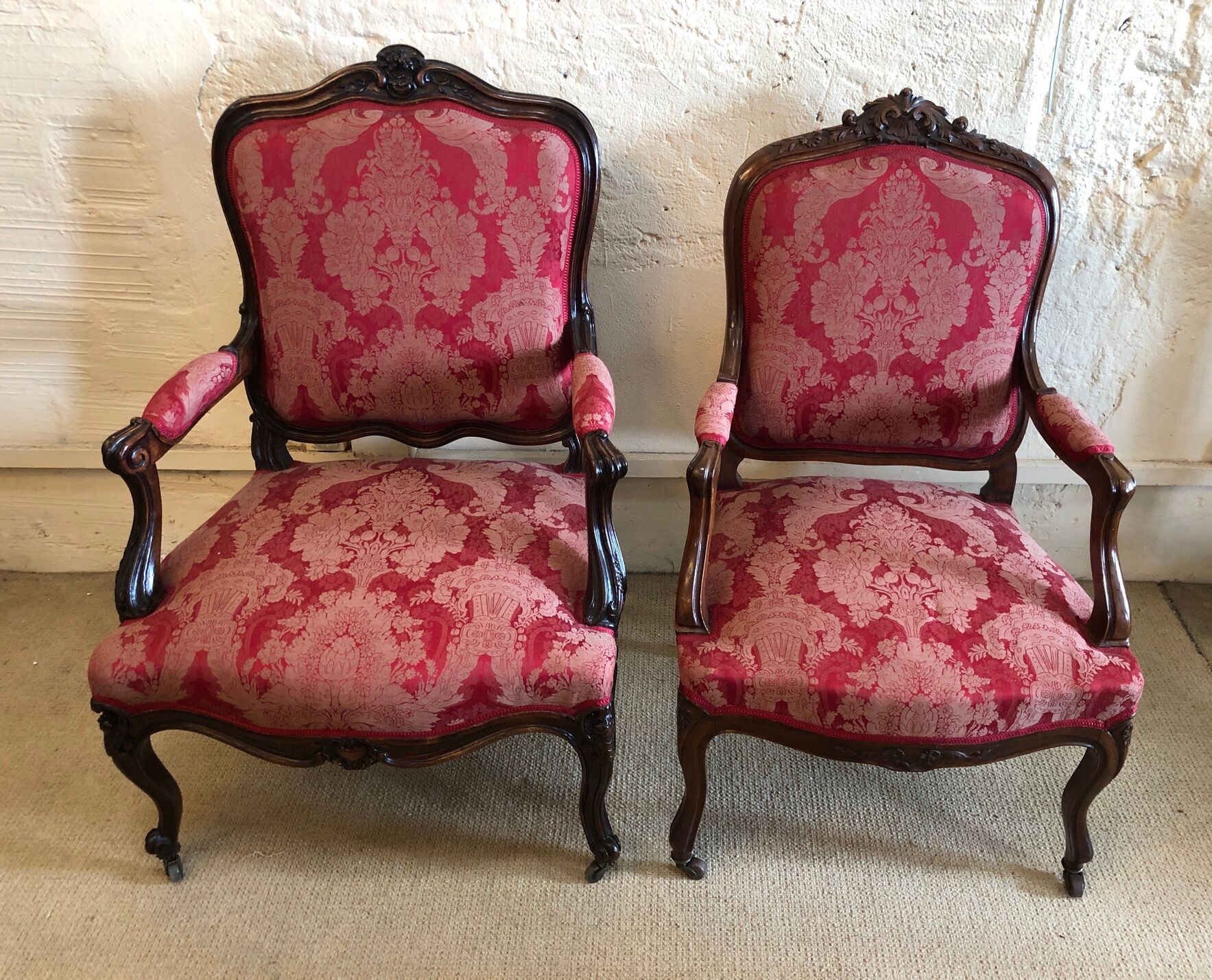 False pair of Louis XV style armchairs, nineteenth century