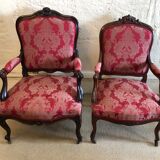 False pair of Louis XV style armchairs, nineteenth century