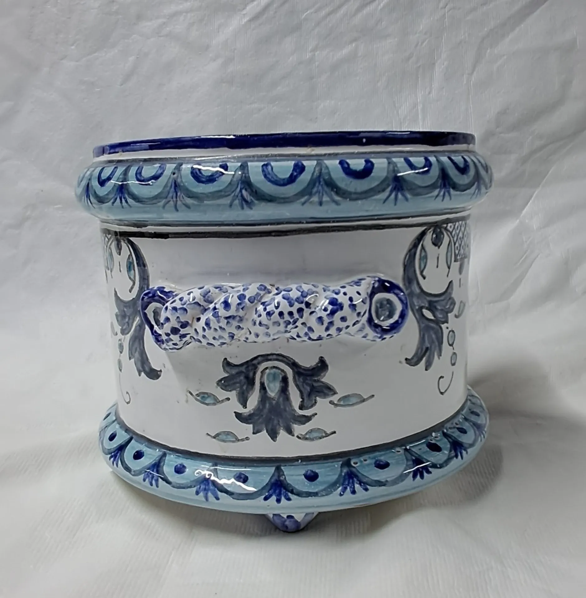Nevers earthenware cache-pot. 20th century.