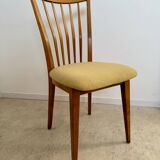 Lot of 6 old solid beech chairs, vintage design from the 60s, new fabric