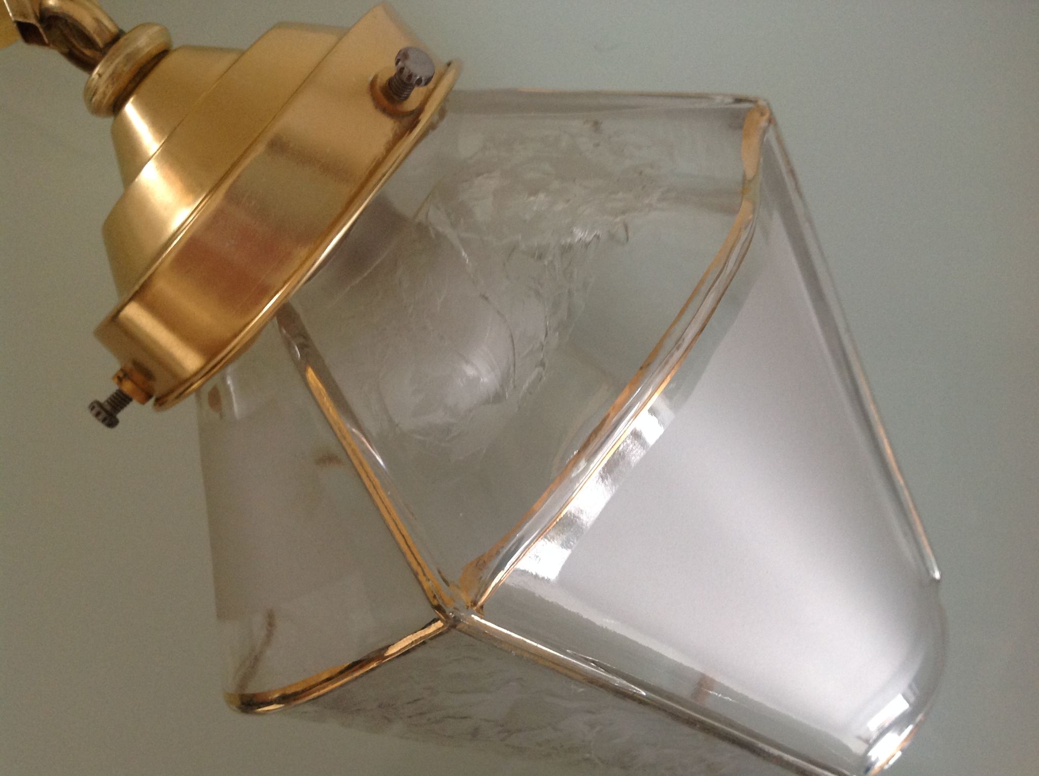 Lantern pendant four sides frosted glass and gold metal art deco / art nouveau