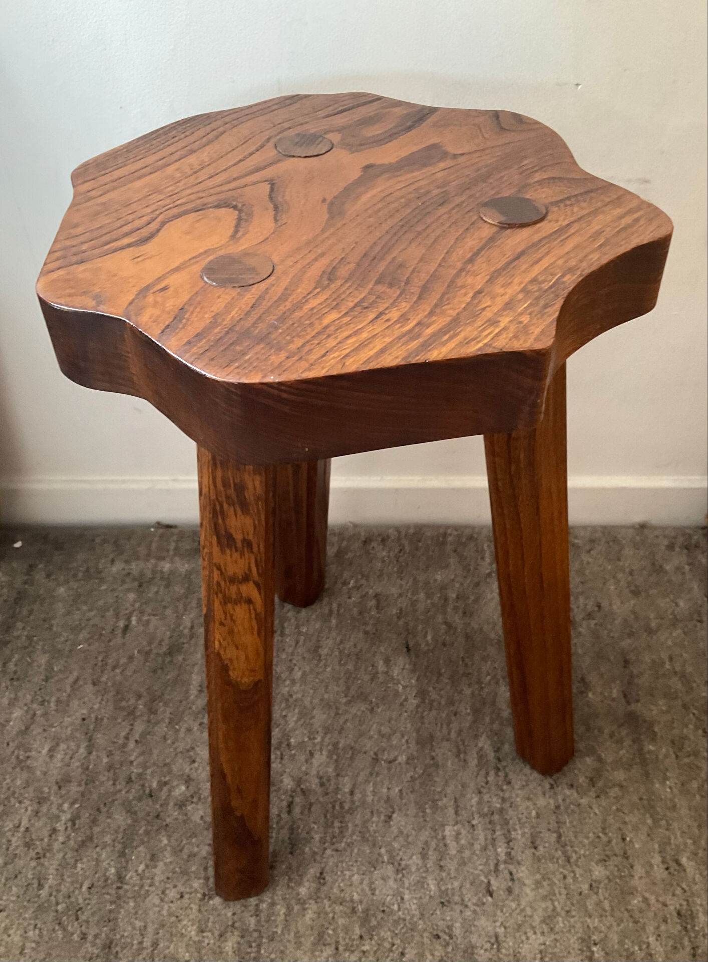 Tripod farmhouse stool in solid oak