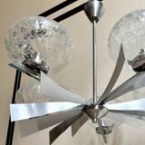 5-light chandelier in chromed metal and cracked glass