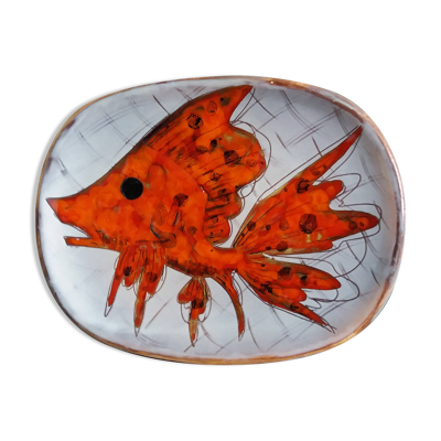 Plat signé Monique Brunner, Pansier, Poterie du Verseau, Vallauris