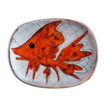Plat signé Monique Brunner, Pansier, Poterie du Verseau, Vallauris