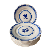 Set of 9 vintage flat plates in opaque porcelain from Badonviller