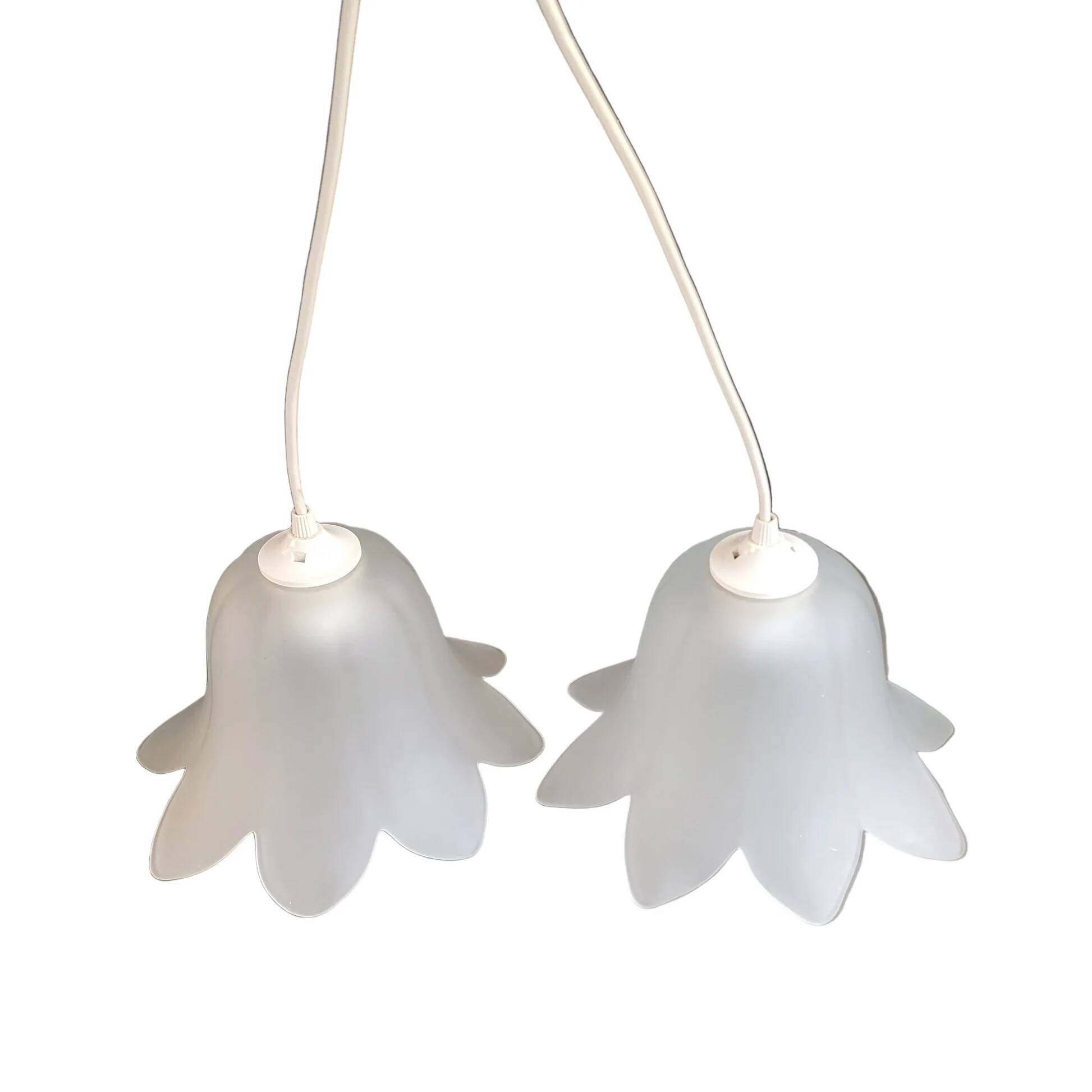 Pair of frosted glass flower pendant lights